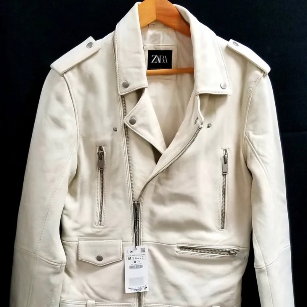 Cream/white leather Zara jacket size Medium NWT